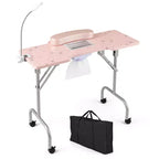 Costway Folding Manicure Nail Table with Electric Dust Collector LED Lamp Carry Bag Pink