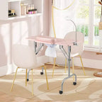 Table de manucure pliable avec aspirateur de poussière électrique, lampe LED et sac de transport, rose