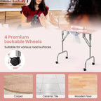 Table de manucure pliable avec aspirateur de poussière électrique, lampe LED et sac de transport, rose