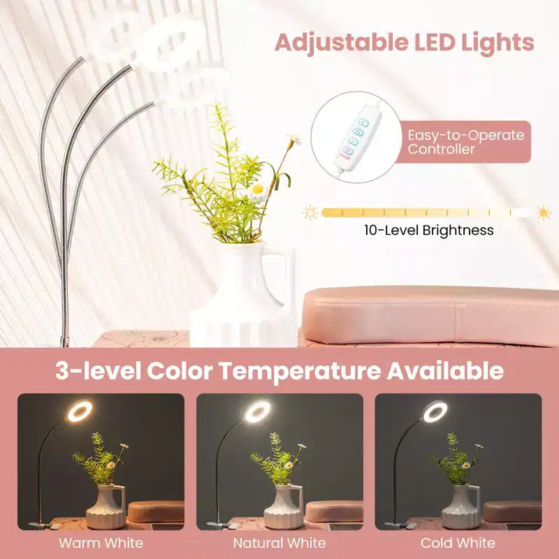 Table de manucure pliable avec aspirateur de poussière électrique, lampe LED et sac de transport, rose