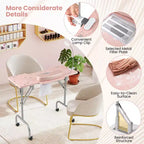 Table de manucure pliable avec aspirateur de poussière électrique, lampe LED et sac de transport, rose