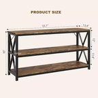 Console industrielle de 47 pouces avec 3 étagères ouvertes, longue table d'entrée et de canapé, étagère de rangement étroite pour couloir, salon, chambre à coucher