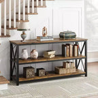 Console industrielle de 47 pouces avec 3 étagères ouvertes, longue table d'entrée et de canapé, étagère de rangement étroite pour couloir, salon, chambre à coucher