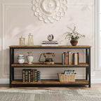 Console industrielle de 47 pouces avec 3 étagères ouvertes, longue table d'entrée et de canapé, étagère de rangement étroite pour couloir, salon, chambre à coucher