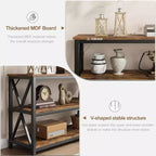 Console industrielle de 47 pouces avec 3 étagères ouvertes, longue table d'entrée et de canapé, étagère de rangement étroite pour couloir, salon, chambre à coucher