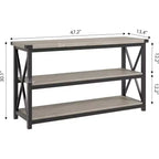 Console industrielle de 47 pouces avec 3 étagères ouvertes, longue table d'entrée et de canapé, étagère de rangement étroite pour couloir, salon, chambre à coucher