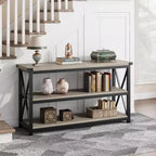 Console industrielle de 47 pouces avec 3 étagères ouvertes, longue table d'entrée et de canapé, étagère de rangement étroite pour couloir, salon, chambre à coucher