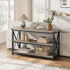 47-Inch Industrial Console Table with 3 Open Shelves, Long Entryway and Sofa Table, Narrow Storage Shelf for Hallway, Living Room, Bedroom