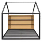 Lit au sol Montessori avec étagère de rangement et lumières LED, lit cabane en métal pour enfants, noir pleine grandeur