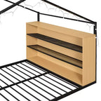 Lit au sol Montessori avec étagère de rangement et lumières LED, lit cabane en métal pour enfants, noir pleine grandeur