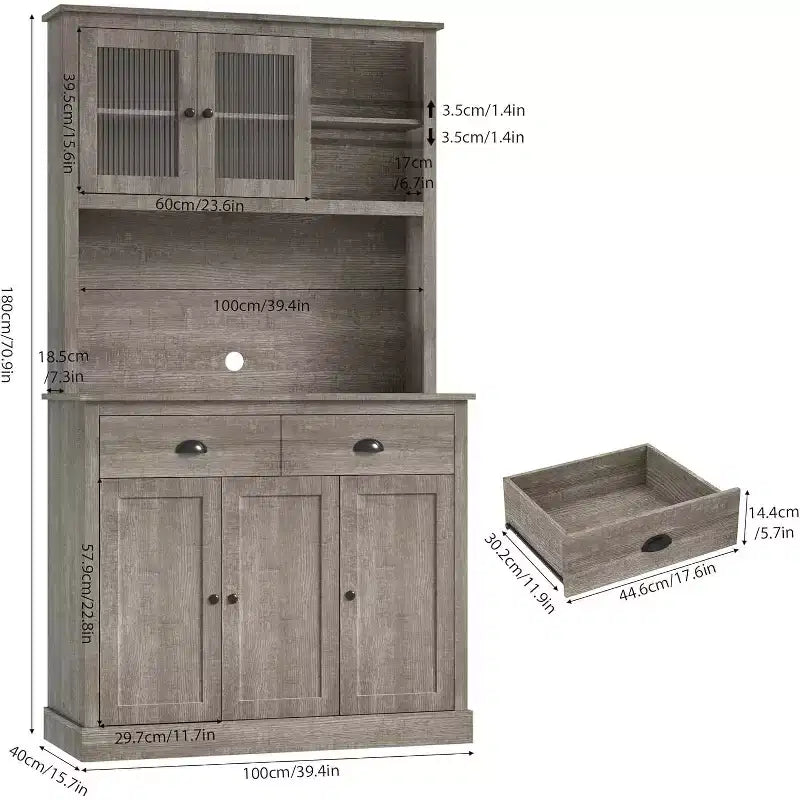 71 Armoire de cuisine haute avec support à micro-ondes pour salle à manger et cuisine