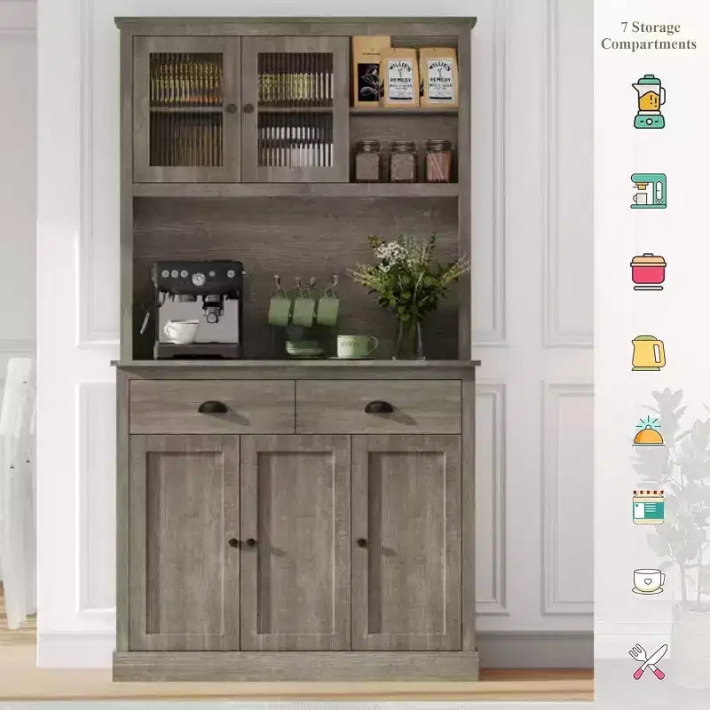 71 Armoire de cuisine haute avec support à micro-ondes pour salle à manger et cuisine