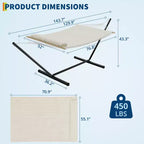 Hamac double avec support en acier peu encombrant, hamac en corde de coton 2 personnes avec oreiller et coussin rembourré, portable pour arrière-cour, patio, jardin