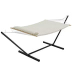 Hamac double avec support en acier peu encombrant, hamac en corde de coton 2 personnes avec oreiller et coussin rembourré, portable pour arrière-cour, patio, jardin