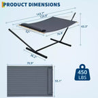 Hamac double avec support en acier peu encombrant, hamac en corde de coton 2 personnes avec oreiller et coussin rembourré, portable pour arrière-cour, patio, jardin