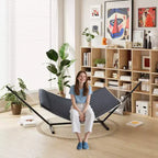 Hamac double avec support en acier peu encombrant, hamac en corde de coton 2 personnes avec oreiller et coussin rembourré, portable pour arrière-cour, patio, jardin