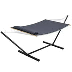 Hamac double avec support en acier peu encombrant, hamac en corde de coton 2 personnes avec oreiller et coussin rembourré, portable pour arrière-cour, patio, jardin