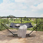 COZONY Double Hammock with Space Saving Steel Stand, 2 Person Cotton Rope Hammock with Pillow & Padded Pad, Portable for Backyard, Patio, Garden