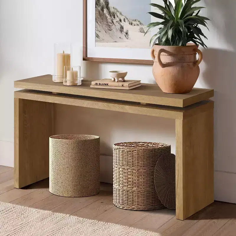Console de ferme de 60 pouces avec plateau épais, table d'entrée avec conception à suspension double, table de couloir pour salon