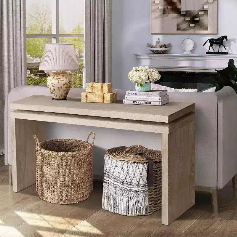 Console de ferme de 60 pouces avec plateau épais, table d'entrée avec conception à suspension double, table de couloir pour salon