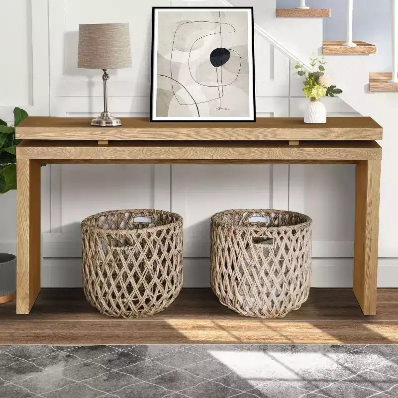 Console de ferme de 60 pouces avec plateau épais, table d'entrée avec conception à suspension double, table de couloir pour salon