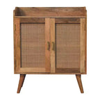 HomeRoots 35 Brown Distressed Solid Wood Inlaid Rattan Accent Cabinet With Two Doors