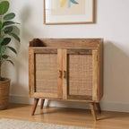 35 armoire d'appoint en rotin incrusté de bois massif marron vieilli avec deux portes