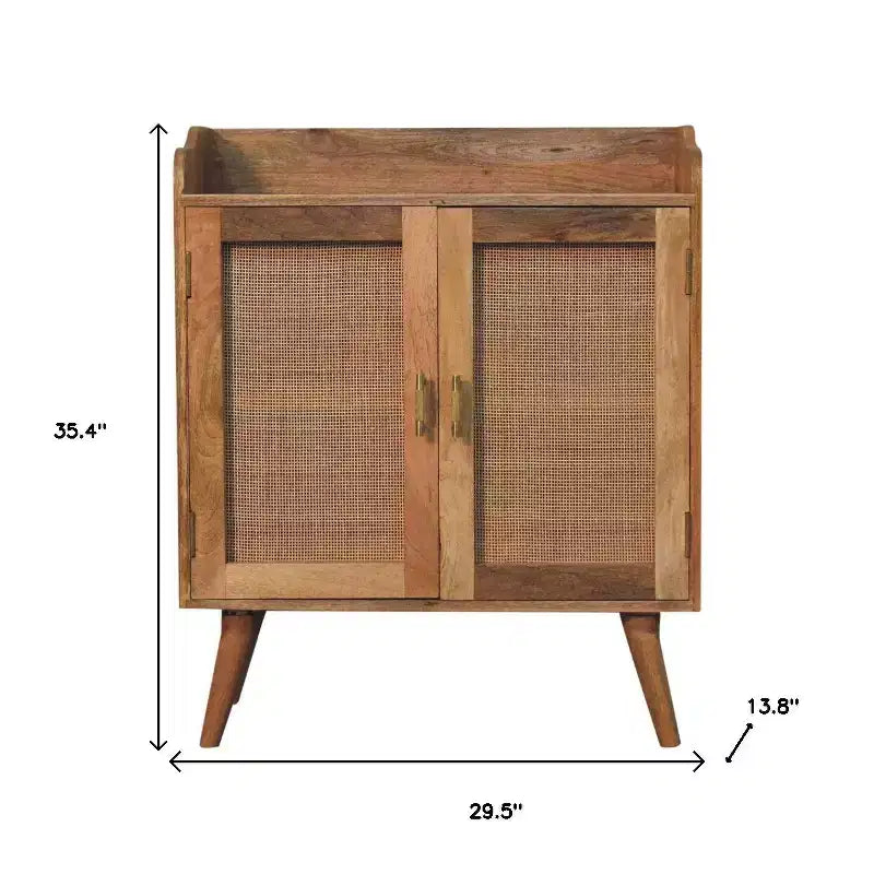 35 armoire d'appoint en rotin incrusté de bois massif marron vieilli avec deux portes