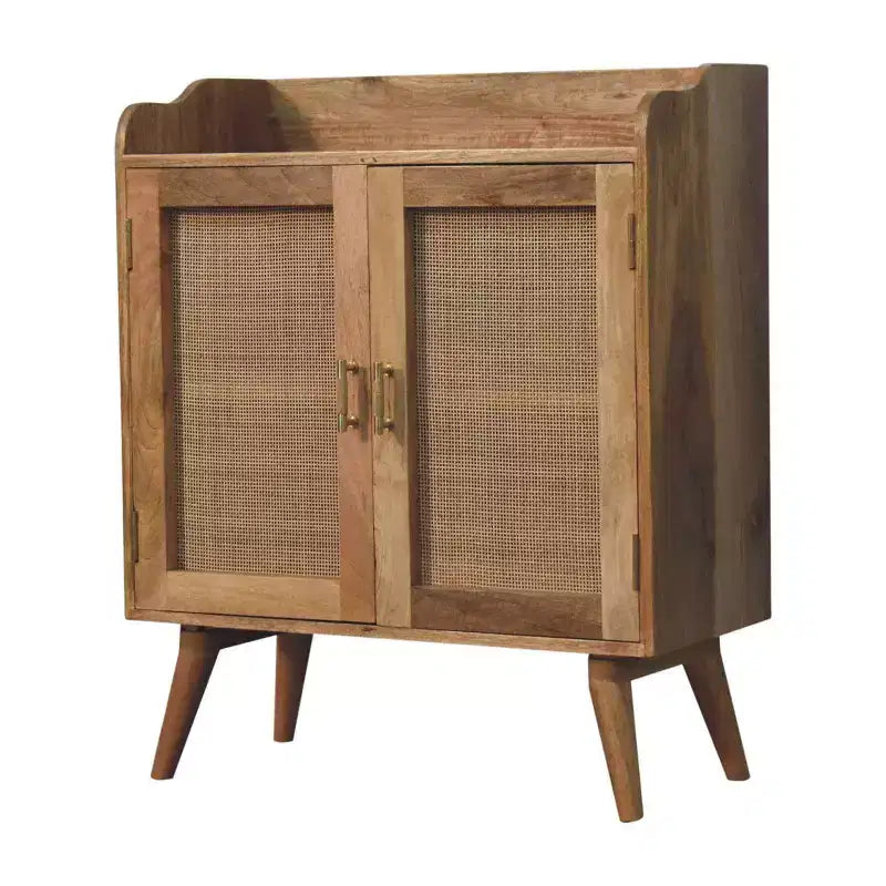 35 armoire d'appoint en rotin incrusté de bois massif marron vieilli avec deux portes