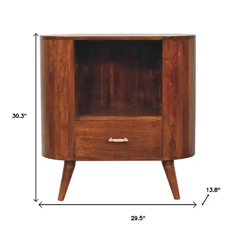 Meuble d'appoint ovale en bois massif de châtaignier avec un tiroir - 30 po
