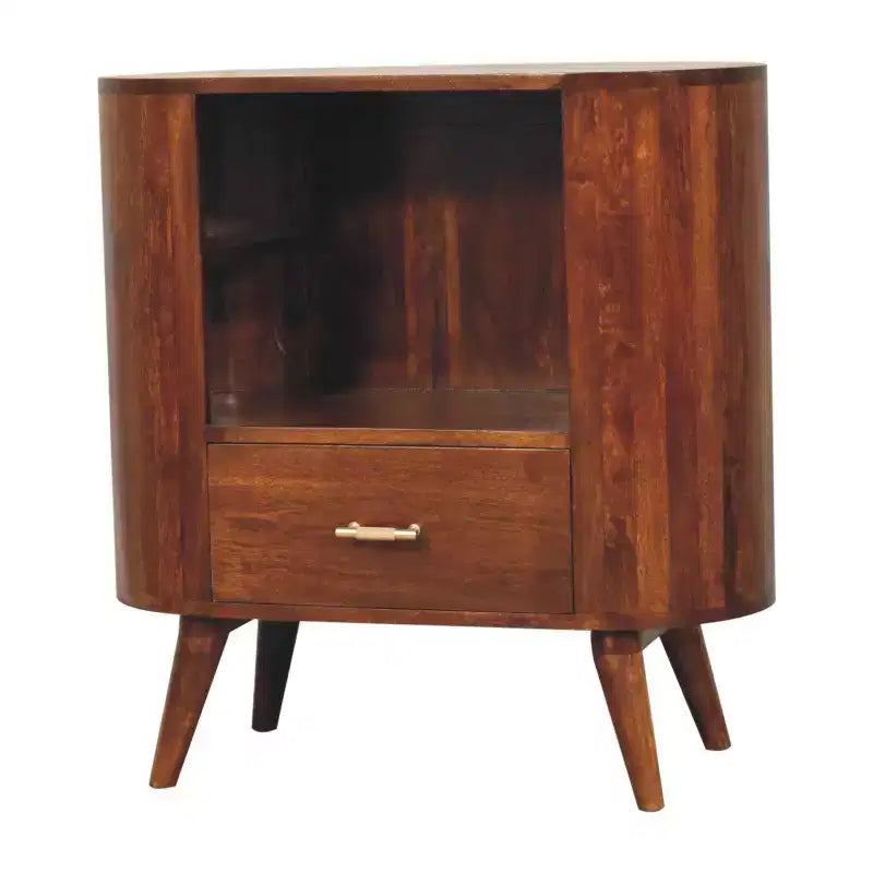 Meuble d'appoint ovale en bois massif de châtaignier avec un tiroir - 30 po