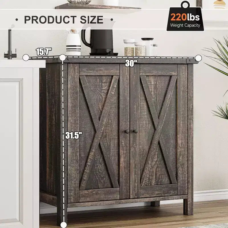 Petit buffet de ferme avec 2 portes et étagères réglables, armoires de console d'entrée d'appoint
