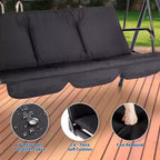 Balançoire de patio 3 places - Siège et dossier en tissu respirant, auvent et accoudoirs réglables, à suspendre pour porche, patio, jardin