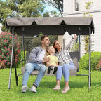 Balançoire de patio 3 places - Siège et dossier en tissu respirant, auvent et accoudoirs réglables, à suspendre pour porche, patio, jardin