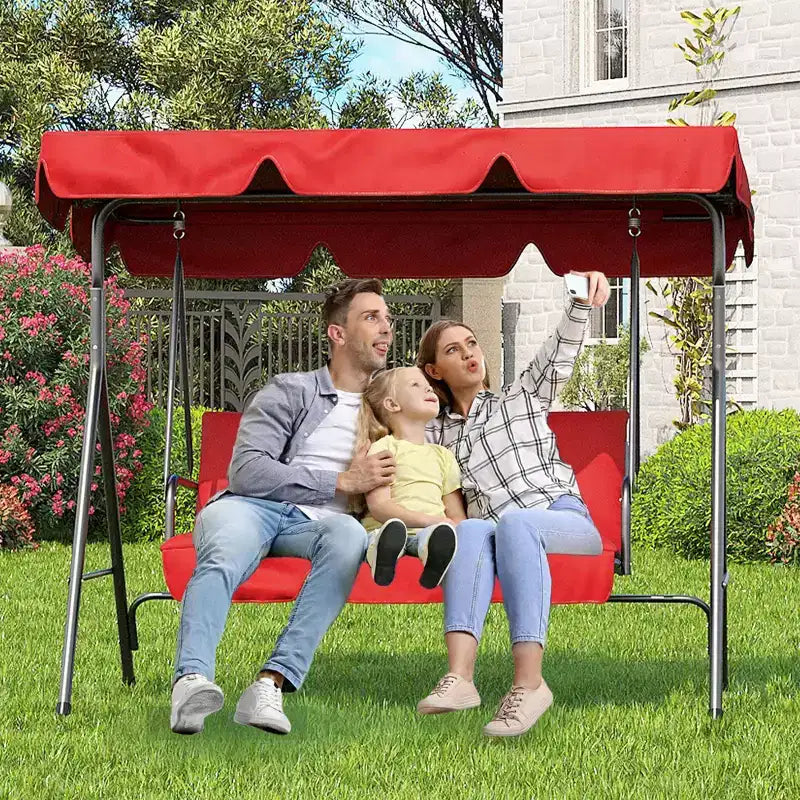 Balançoire de patio 3 places - Siège et dossier en tissu respirant, auvent et accoudoirs réglables, à suspendre pour porche, patio, jardin