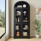 Bibliothèque arquée avec portes Bibliothèque de ferme Profondeur 40,2 cm Étagères de rangement 181,4 cm de haut Vitrine en bois Bibliothèques arrondies