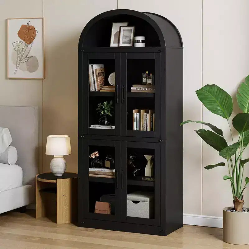 Bibliothèque arquée avec portes Bibliothèque de ferme Profondeur 40,2 cm Étagères de rangement 181,4 cm de haut Vitrine en bois Bibliothèques arrondies