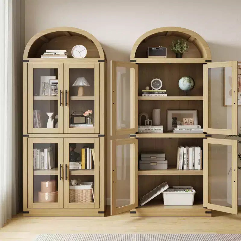 Bibliothèque arquée avec portes Bibliothèque de ferme Profondeur 40,2 cm Étagères de rangement 181,4 cm de haut Vitrine en bois Bibliothèques arrondies