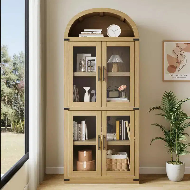 Bibliothèque arquée avec portes Bibliothèque de ferme Profondeur 40,2 cm Étagères de rangement 181,4 cm de haut Vitrine en bois Bibliothèques arrondies