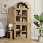 Bibliothèque arquée avec portes Bibliothèque de ferme Profondeur 40,2 cm Étagères de rangement 181,4 cm de haut Vitrine en bois Bibliothèques arrondies