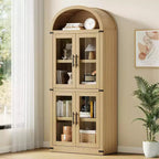 Arched Bookshelf with Doors Farmhouse Bookcase 15.83in Depth Display Storage Shelves 71.4in Tall Wooden Display Cabinet Rounded Bookcases