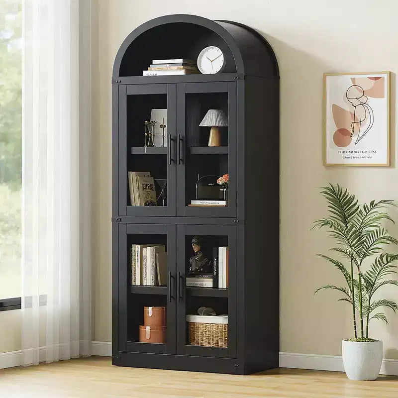 Bibliothèque arquée avec portes Bibliothèque de ferme Profondeur 40,2 cm Étagères de rangement 181,4 cm de haut Vitrine en bois Bibliothèques arrondies