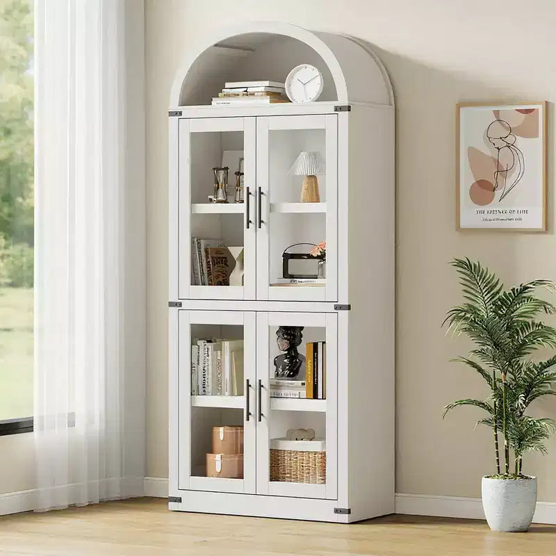 Bibliothèque arquée avec portes Bibliothèque de ferme Profondeur 40,2 cm Étagères de rangement 181,4 cm de haut Vitrine en bois Bibliothèques arrondies