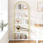 Bibliothèque 5 niveaux Étagère arquée Meuble de rangement haut Cadre métallique Étagère ouverte Grande bibliothèque noire pour chambre à coucher