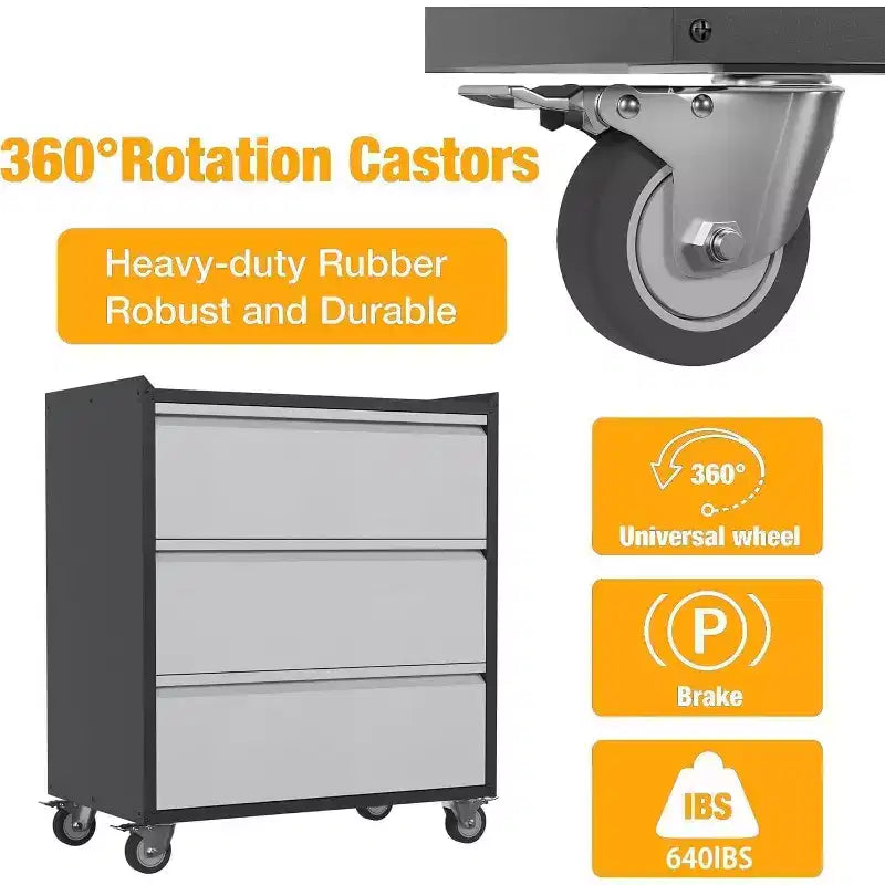 Servante d'atelier mobile à 3 tiroirs, Chariot à outils roulant robuste pour garage et atelier