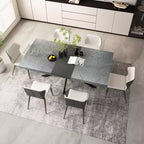 Table de salle à manger extensible rectangulaire rétro 70 pouces, Table pliante avec base en fer noir en croix, Table de dîner pour salle à manger