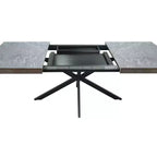 Table de salle à manger extensible rectangulaire rétro 70 pouces, Table pliante avec base en fer noir en croix, Table de dîner pour salle à manger