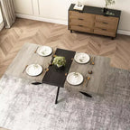 Table de salle à manger extensible rectangulaire rétro 70 pouces, Table pliante avec base en fer noir en croix, Table de dîner pour salle à manger