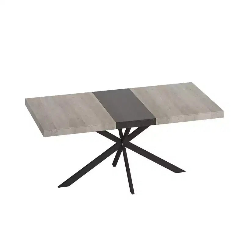 Table de salle à manger extensible rectangulaire rétro 70 pouces, Table pliante avec base en fer noir en croix, Table de dîner pour salle à manger