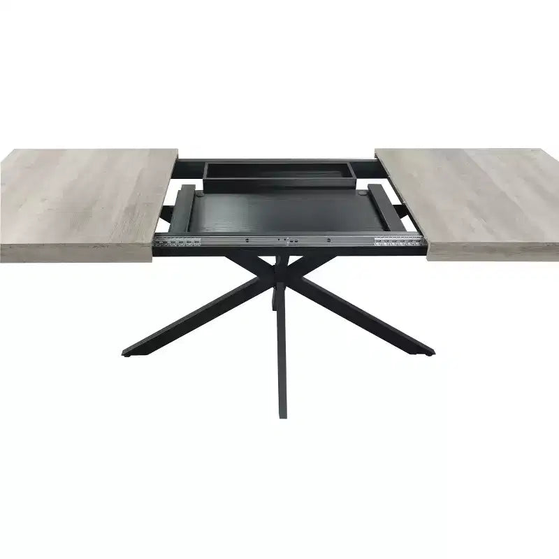 Table de salle à manger extensible rectangulaire rétro 70 pouces, Table pliante avec base en fer noir en croix, Table de dîner pour salle à manger